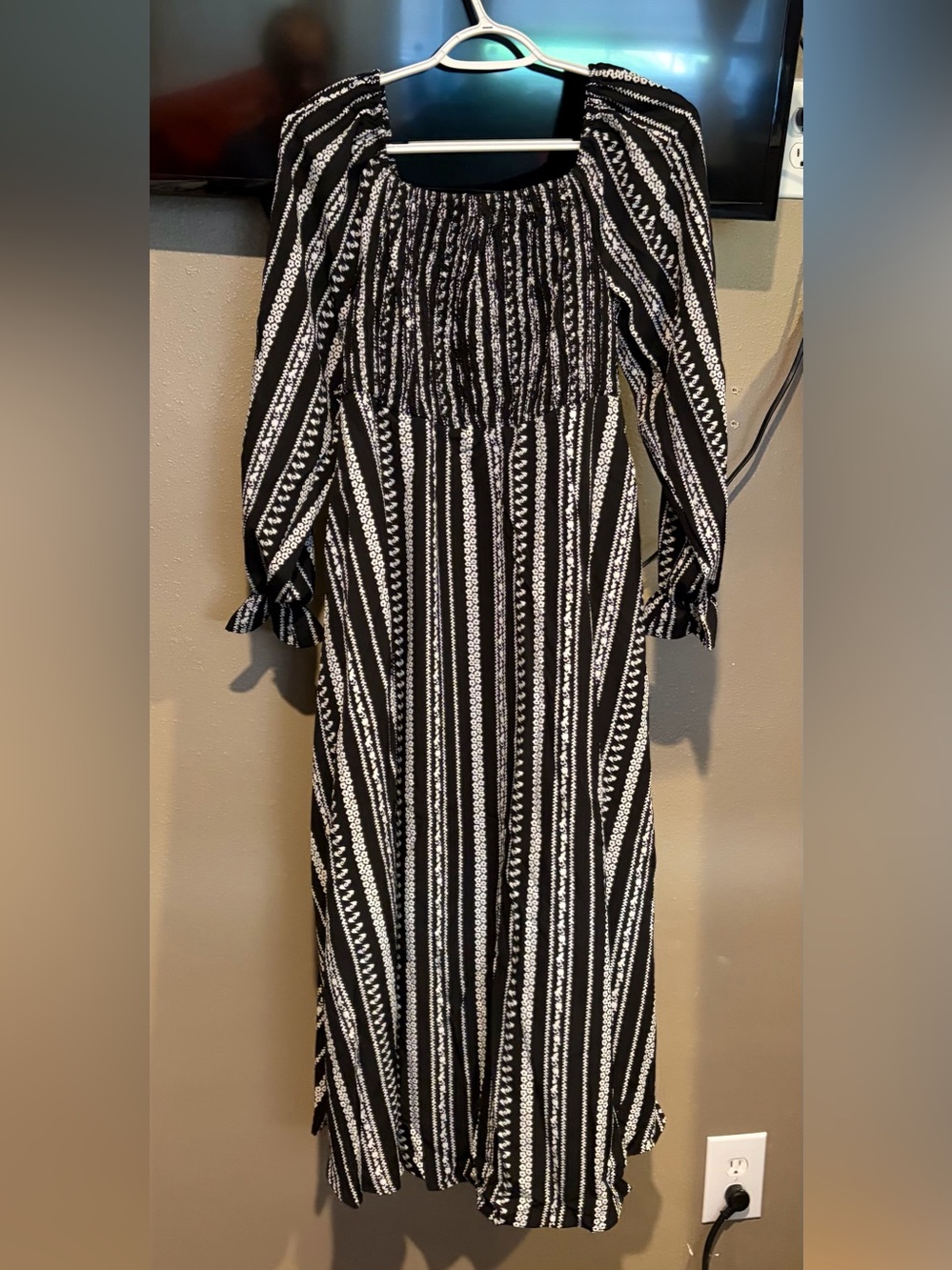 BloomChic Black and White Striped Long-Sleeve Maxi Dress